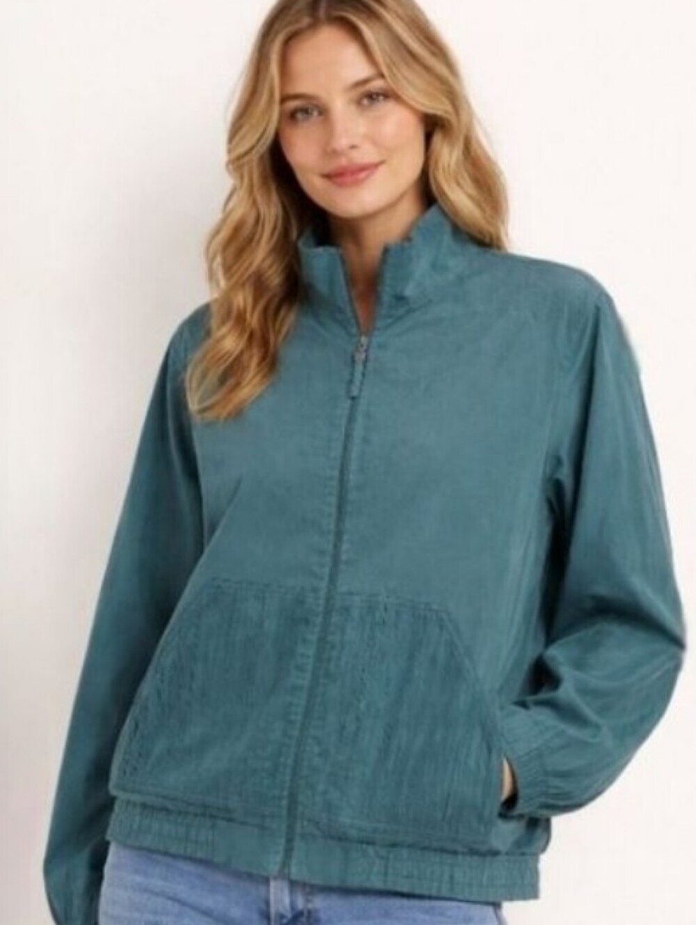 Blast Studio Green Crinkle Texture Zip Front Light Weight Jacket Petite Large